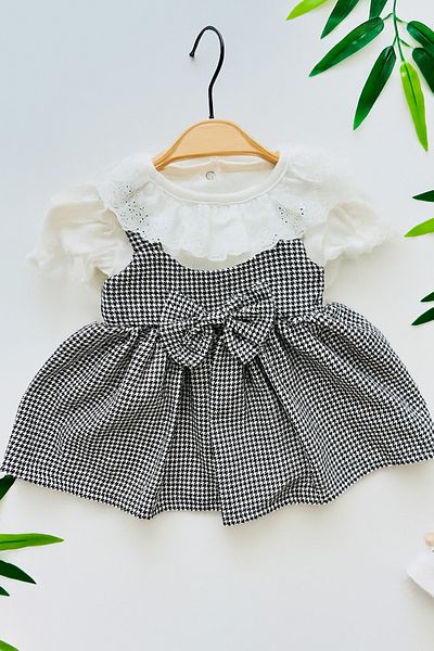 MBK GARDEN Baby Girl Houndstooth Patterned Angel Wing Dress