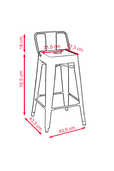 ChairLife Tolix Sırtlı Metal Bar Tabure (4 Adet)