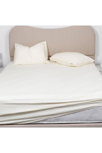 Bed N Home SA طقم ملاءات سرير مُجهزة، ١٠٠٪ قطن مصري، ٢٥٠ خيط، عاجي، ٢ غطاء وسادة. ١٠٠ × ٢٠٠ سم