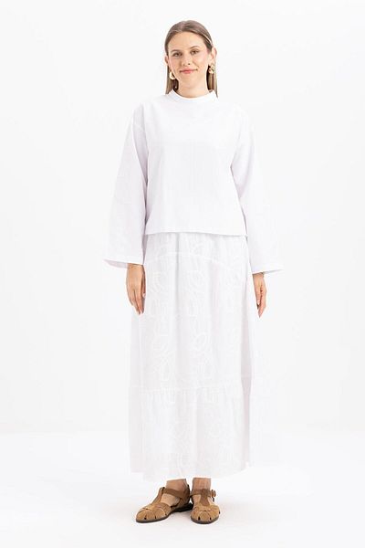 ALLDAY White-Elastic Bell Skirt with Embroidery