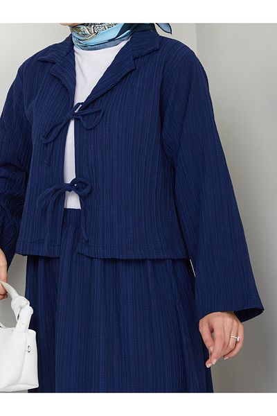 exxitcollection Set kimono dublu din țesătură Seersucker pentru damă, cu fustă legată