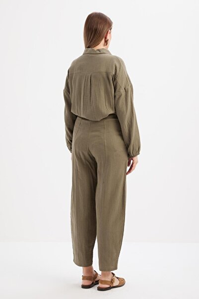 ALLDAY Khaki-Pocketed Muslin Trousers