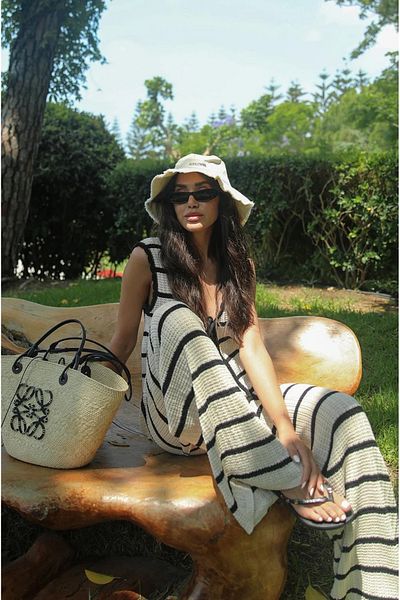 My Blog Ecru Black Striped Vest Trousers Suit - 98070