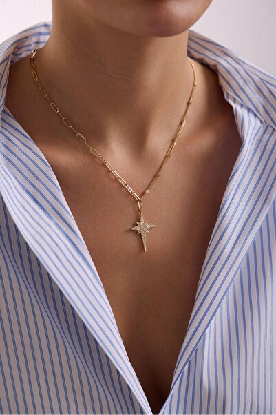 Tufanlar Kuyumculuk 14 Ayar Ataç Zincirli Kuzey Yıldız Altın Kolye