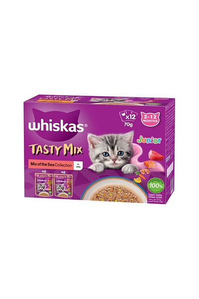 Whiskas Tasty Mix of The Sea Collection Jelly Multipack Wet Kitten Food - 12 x 70 g