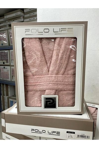 polo life Μπουρνούζι σε κουτί 100% βαμβακερό μονόχρωμο σαλιάρα-ροδάκινο (μέγεθος XXL)