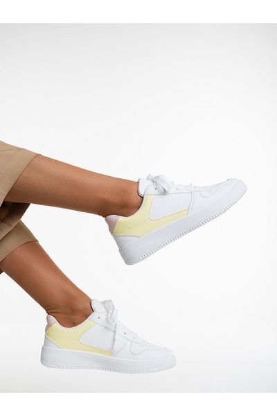 Kalapod Women's white and yellow sports shoes made of ecological leather Sameria