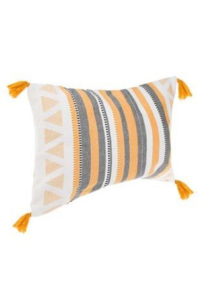 Jumbo Summer Decorative Pillow Ecru with Yellow Mustard and Gray Stripes 60 x 40 cm