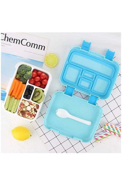 COOYA Blue Bento Boxes with 5 Compartments, With Spoon，BPA-Free , Suitable for Microwave and Dishwasher