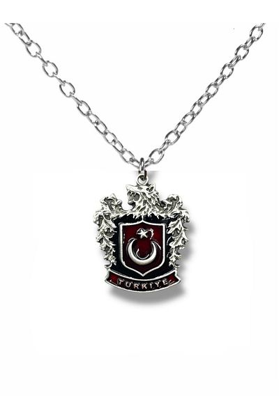 Herşey Nota Bozkurt Logo Turkish Flag Necklace – Silver Color Unisex Metal Jewelry