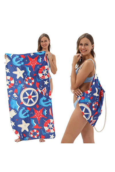 Buldug Prosop de plajă și geantă din microfibră 2 în 1 |   Prosop pentru rucs...