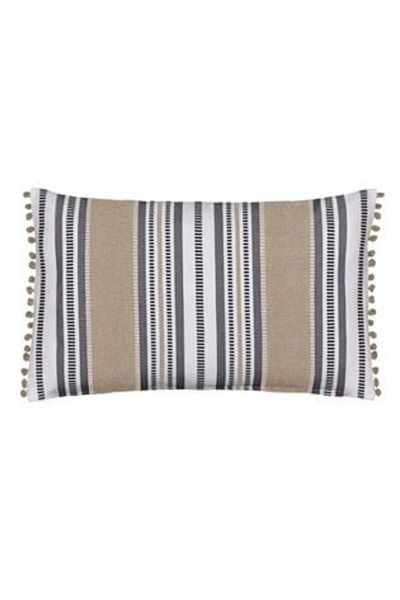 OEM Summer Pillow Off White Beige Gray Stripes Pompon 60 x 40 cm