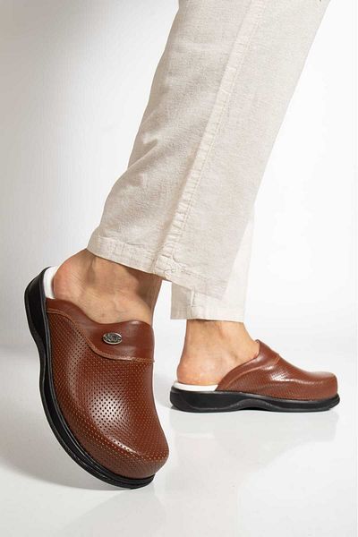 blumsaboterlik Genuine Leather Men's Sabo Full Orthopedic and Anatomical Structure Comfortable and Comfortable Slippers