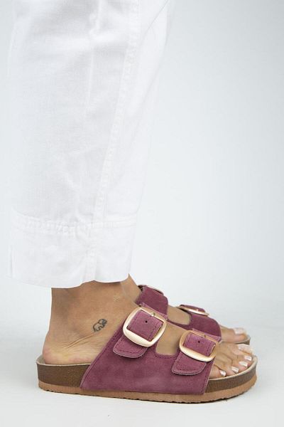 Manijero İrene Women's Genuine Leather Double Buckle Cherry Slippers