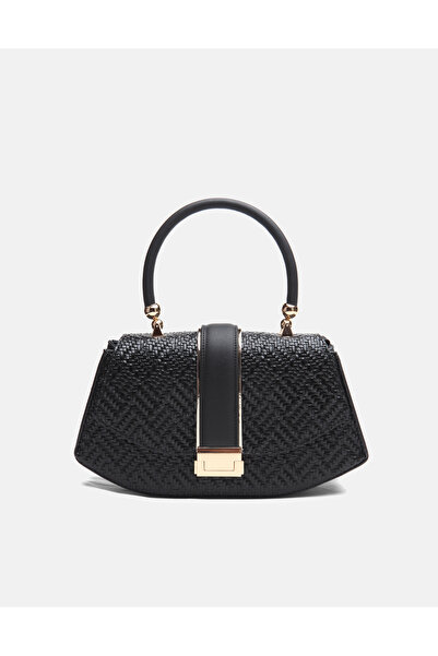 vitruna Flora Özel Tasarım Kilitli Omuz Askılı Siyah Kadın Çantası