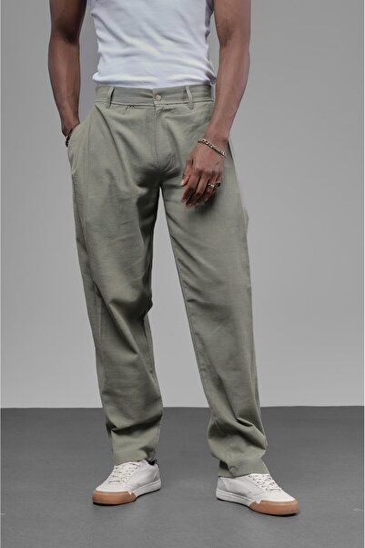 king brich Φαρδύ πλισέ λινό παντελόνι