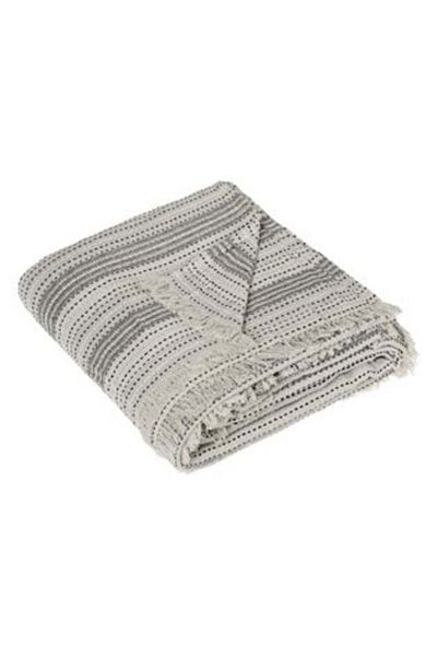 Jumbo Cotton Throw Ecru with Black Stripe & Fringes for Armchair 160 x 130 cm