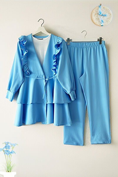 MODAQU Σετ παντελονιού με βολάν με κορδόνι - Μπλε