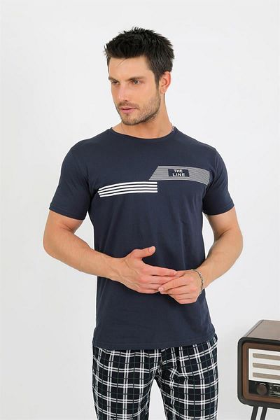 Celira Men's Cotton Short Sleeve Pajamas Suit Navy Blue
