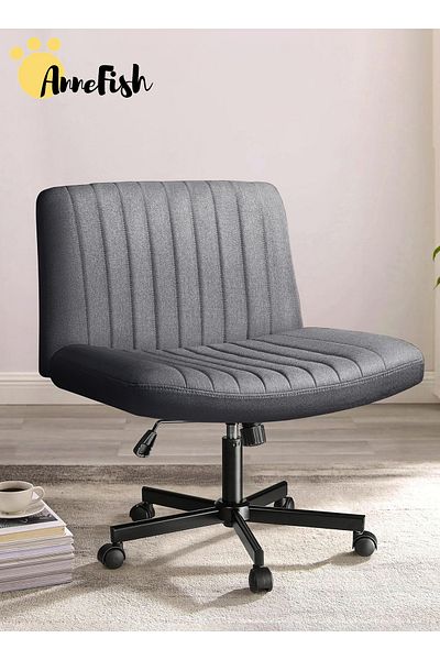 AnneFish Criss Cross Legged Office Chair Wide Desk Chair Armless Computer Task Chair Swivel Vanity Home Chair