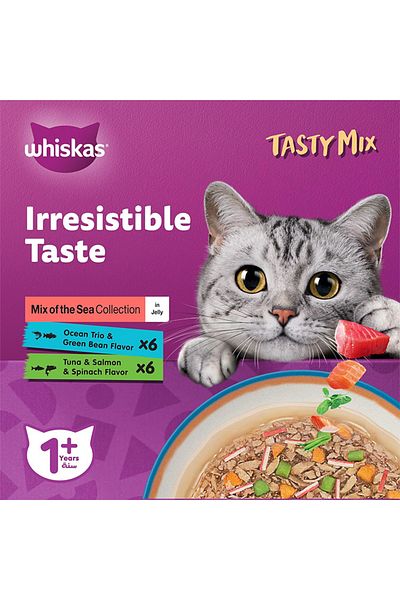 Whiskas Tasty Mix Sea Collection Mix in Jelly Cat Food Pouch - 70 g - Pack of 12