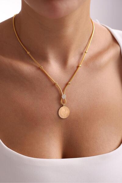 Tufanlar Kuyumculuk 14 Ayar Dorika Taşlı Kalze Çeyrekli Kolye