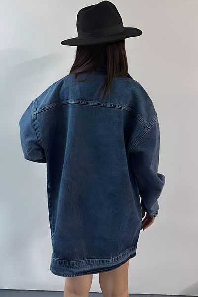 Jacarsman Women's Boyfriend Buttoned Loose Oversize Stone Embroidered Pocket Long Denim Jacket