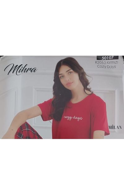 Mihra Mi̇hra-290-06-25 Women's Short Sleeve Cotton Pajama Set R2053 Sm-L-Xl 2XL