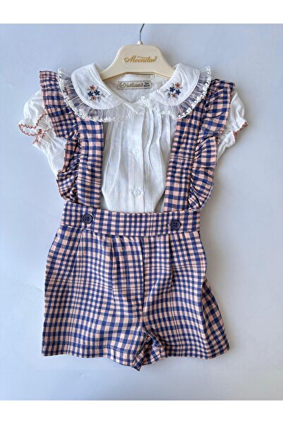 Mylamia Plaid Pattern Short Sleeve Embroidered 100% Cotton Shirt Baby Girl Short Shorts Jumpsuit