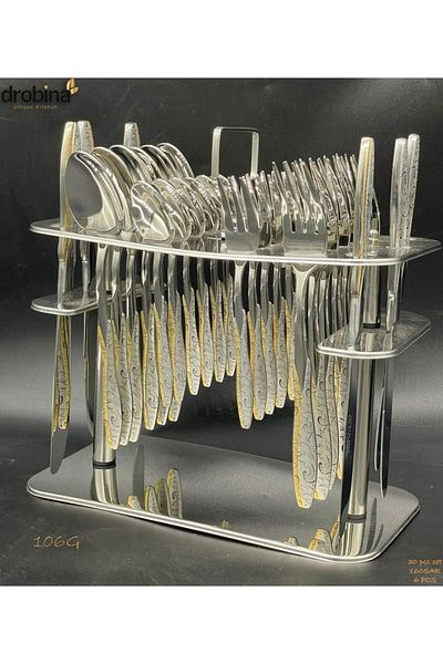 drobina Dropina 30-Piece Stainless Steel Spoon Set with Stand, Gold