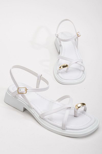 Hayalimdeki Ayakkabı Women's White Gold Ring Detailed Daily Sandals
