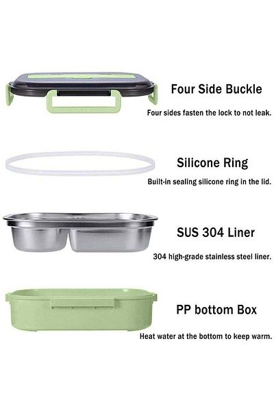 COOYA Lunch Box Leakproof 4 Compartment Food Container 1500ml Portion Size with Spoon and Chopsticks