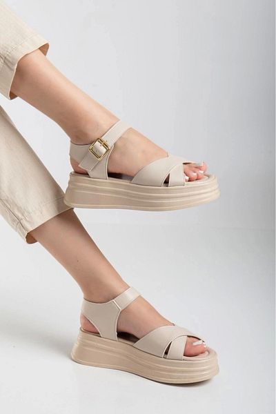 By Mop Sibna Beige Skin Belted Sandals
