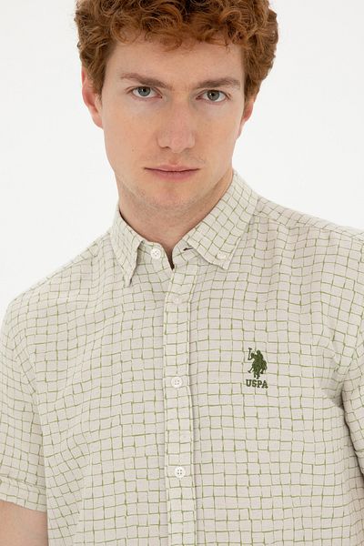 U.S. Polo Assn. Η.Π.Α. Polo Assn. Ανδρικό πράσινο κοντομάνικο πουκάμισο με κανονικό λινό 1831223