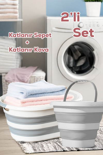 Porsima 2li Katlanabilir Akordiyon Temizlik Seti - Katlanır Sepet 25 lt. - Ka...