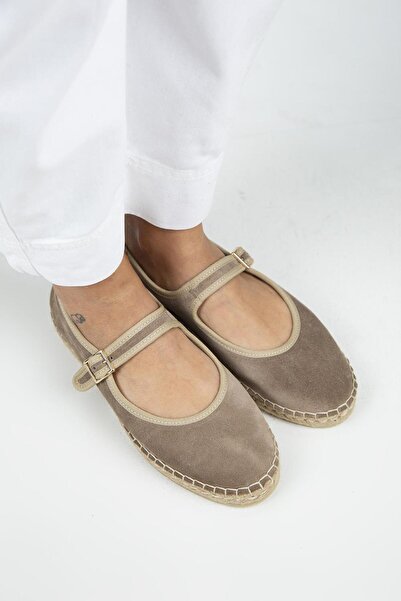 Manijero Lipa Women's Genuine Leather Single Strap Espadrille Ballerina Mink Shoes