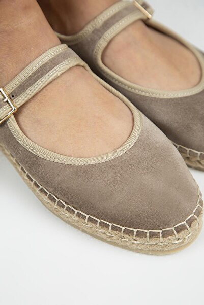 Manijero Lipa Women's Genuine Leather Single Strap Espadrille Ballerina Mink Shoes