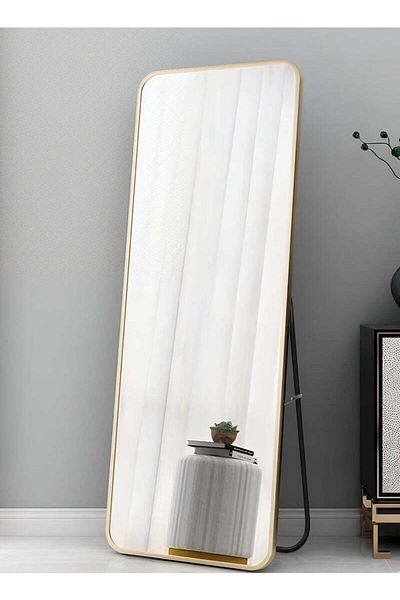 Taimi Full Length Mirror with Aluminum Frame and Metal Stand - 120 x 30 cm - Gold