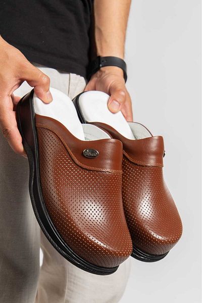 blumsaboterlik Genuine Leather Men's Sabo Full Orthopedic and Anatomical Structure Comfortable and Comfortable Slippers