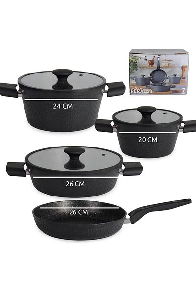 Qualitev 7 Piece Induction Glass Lid Titanium Coating Cookware Pot and Pan Set