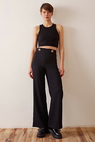 TRENDQUEL Pantaloni casual cu detaliu cu nasturi, negri