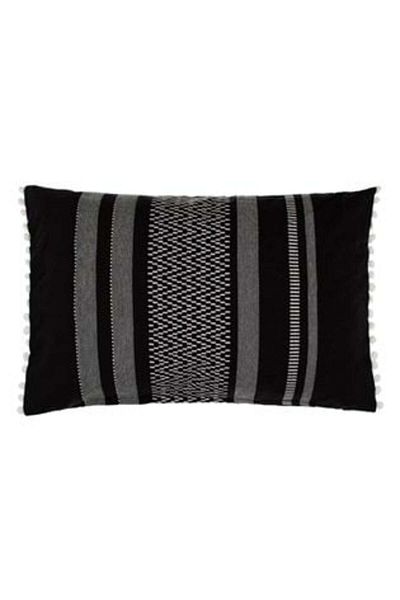 Jumbo Decorative Pillow with Ethnic Pattern in Black and White & Pompon 60 x 40 cm