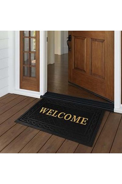 Jumbo Entrance Mat Black with Golden Pattern 'Welcome' 90 x 60 cm