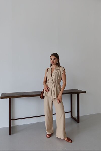 Patreon Σετ παντελόνι με λινό γιλέκο με δεμένη μέση