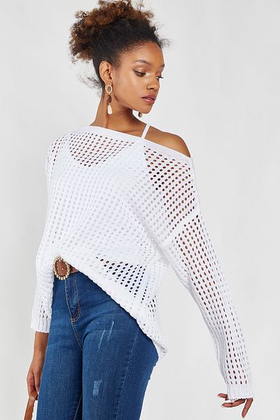 Hopoi Women's Ecru Mesh Sweater