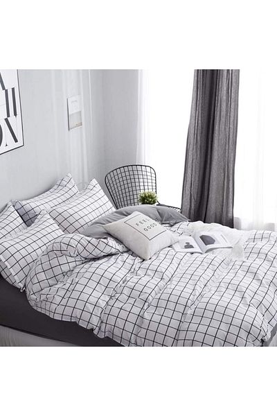 Lumely 4-Piece Bedding Set,100% Comfortable Cotton,Zipper Closure,Corner Ties to keep your Duvet,Wash