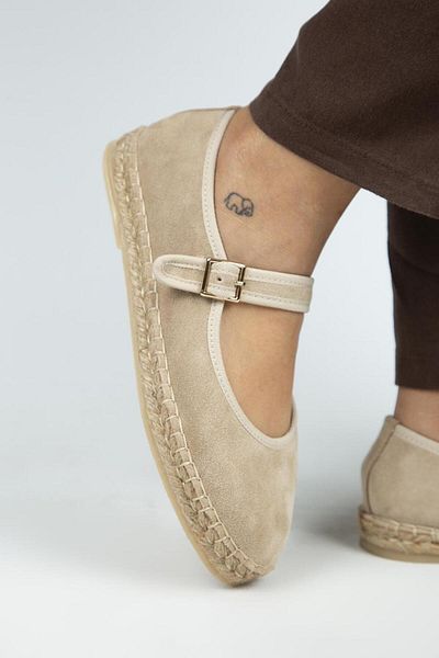 Manijero Lipa Women's Genuine Leather Single Strap Espadrille Ballerina Beige Shoes