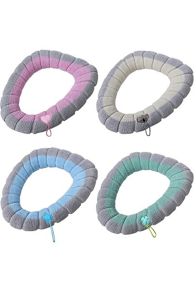 COOYA Toilet Seat Cover with Handle,4 Pieces Washable Home Bathroom Toilet Cover Pads Toilet Seat Cushion