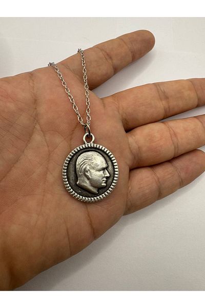 Herşey Nota Ataturk Medallion Figured Silver Color Unisex Necklace – Metal Chain Jewelry