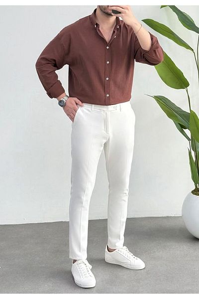 JACK CAPRİO Men's Seasonal Non-Sweating Thin Iron-Free Crinkle Fabric Shirt